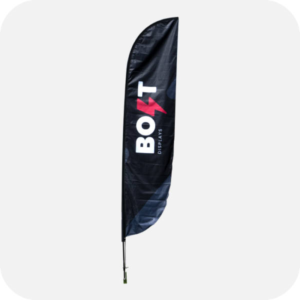 15' feather flag – double side print + fiberglass poles + premium carry bag + 30mm sq tent flag connector