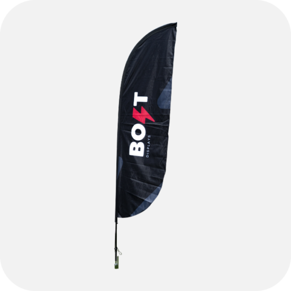 12' feather flag – double side print + fiberglass poles + premium carry bag + 30mm sq tent flag connector