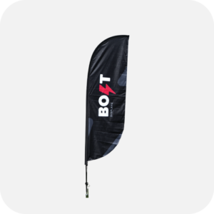 8' feather flag – single side print + fiberglass poles + premium carry bag + ground stake