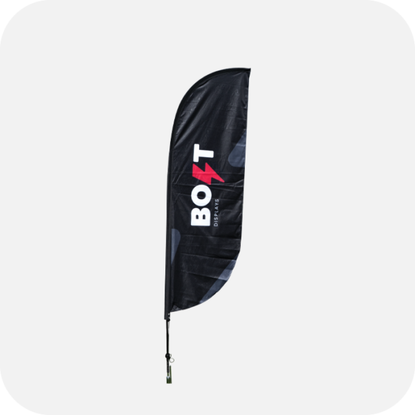 8' feather flag – single side print + fiberglass poles + premium carry bag + 30mm sq tent flag connector